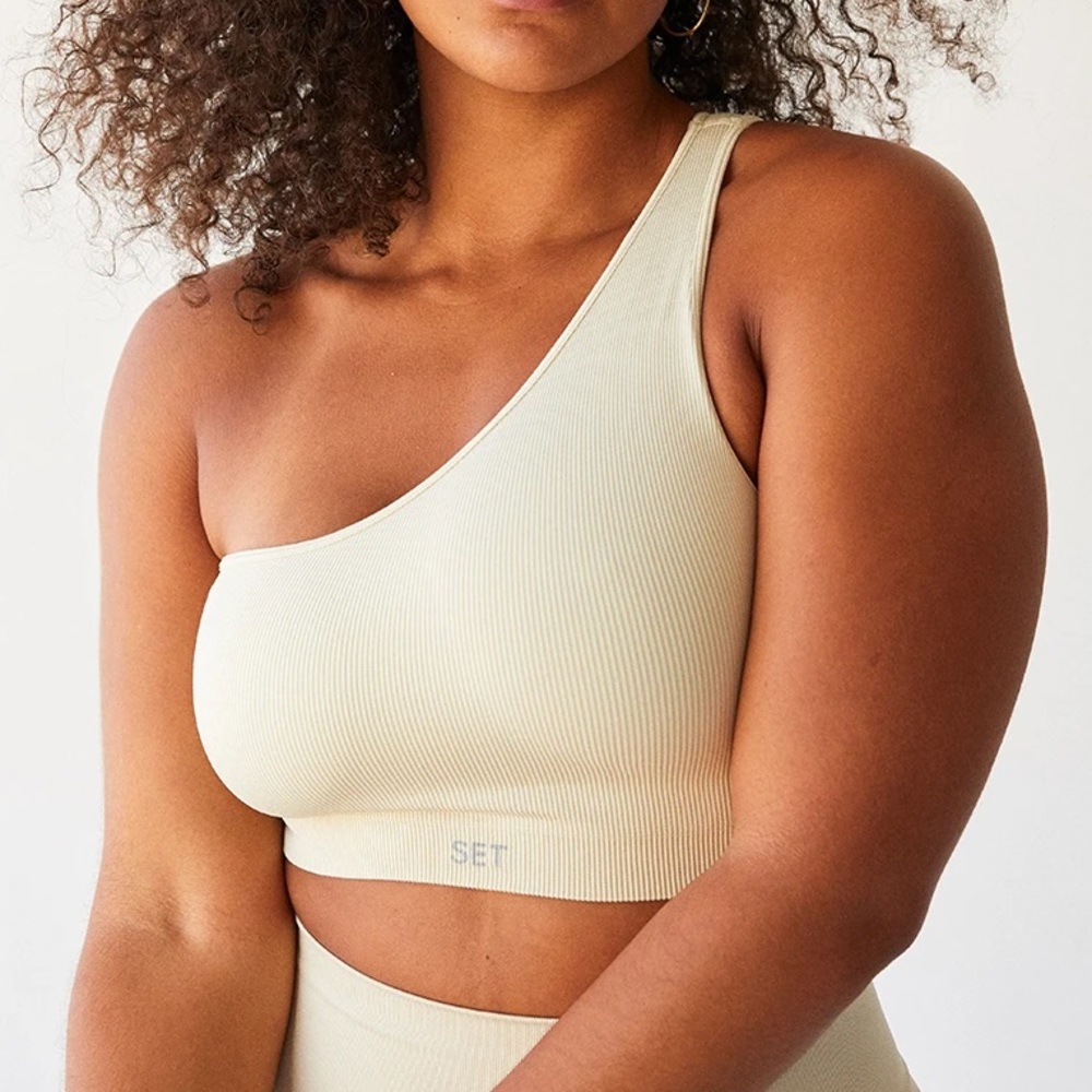 Women's One-Shoulder Sports Bra - Cream